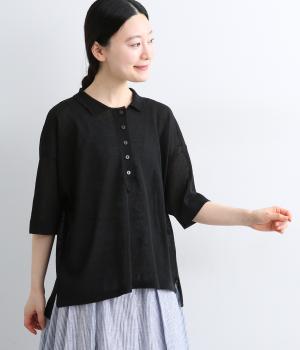 強撚糸ハイツイストヤーンニットポロシャツ(ブラック-F)