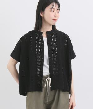 カットワーク刺繍ブラウス(ブラック-F)