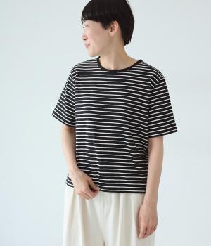 ボーダークルーネックTシャツ(ブラック×オフ-F)