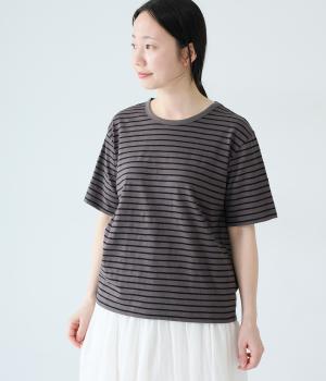 ボーダークルーネックTシャツ(グレー×ブラック-F)
