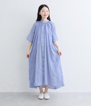 パネルキリカエワンピース(ブルー×オフストライプ-F)
