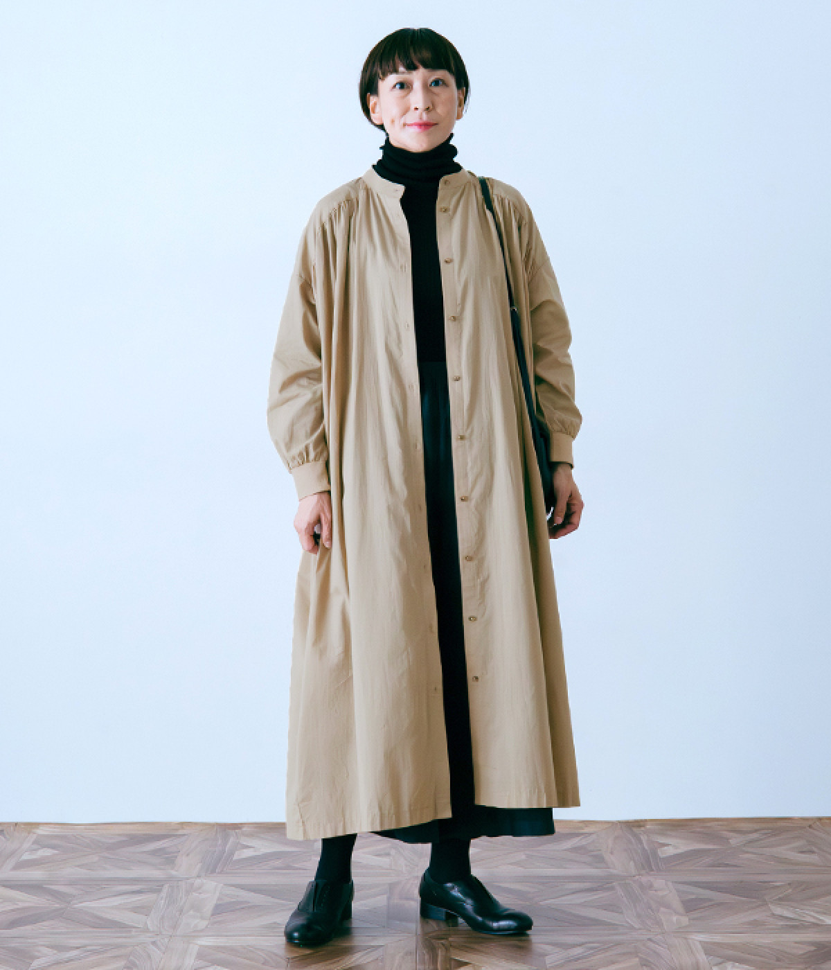 ギャザーワンピース(ベージュ-ONESIZE)