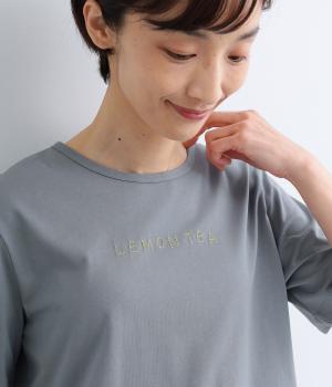 アフタヌーンティー刺繍T(グレイッシュブルー/イエロー-F)