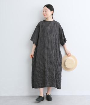 シアーワッシャーフリルカラーワンピース(ブラックチェック-F)