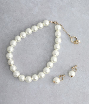 大玉パール　ラウンドネックレス＋イヤリング　セット(カラー1-ONESIZE)