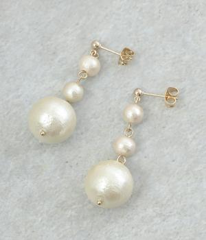コットンパールトリプルピアス(ホワイト-F)