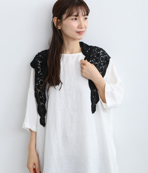 レース編み　ショール(ブラック-ONESIZE)