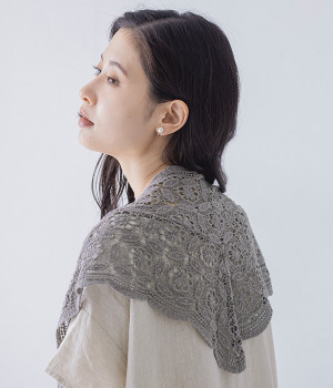 レース編み　ショール(グレー-ONESIZE)