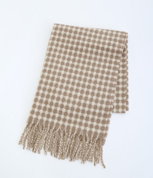 ギンガムチェックストール(ベージュ-ONESIZE)