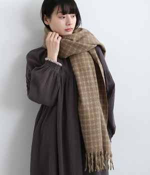 ギンガムチェックストール(グリーン-ONESIZE)