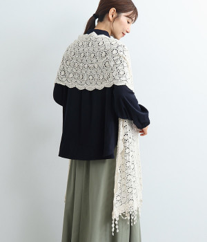 コットン すかし編みストール（オフホワイト・ONESIZE）