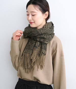 ペイズリー×ドット ストール(ブラック-ONESIZE)