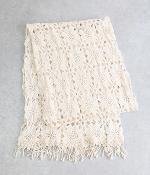 コットン透かし編み　花柄ストール(オフホワイト-ONESIZE)