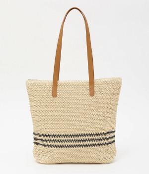 ストライプ柄　ペーパートート(ベージュ-ONESIZE)