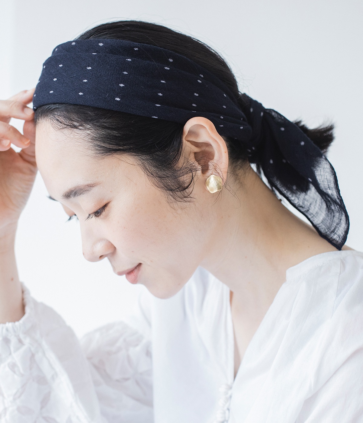 ドット柄　リネンストール(ネイビー-ONESIZE)