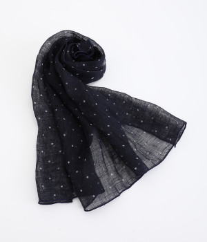 ドット柄　リネンストール(ネイビー-ONESIZE)