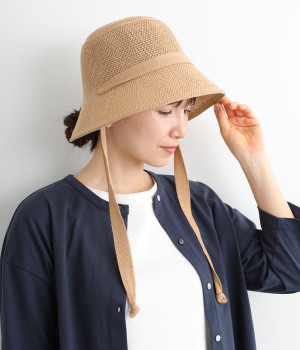 ペーパー　リボンバケットハット(ベージュ-ONESIZE)