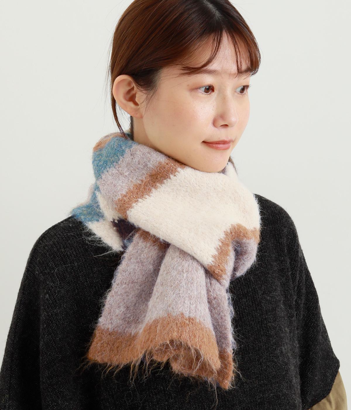 ふんわりボーダーマフラー(ベージュ-F)