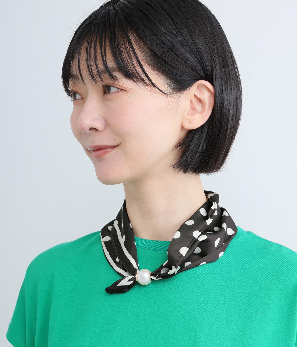 ドットワンタッチスカーフ(ブラック-F)