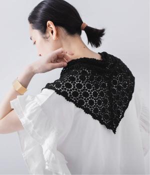 コットン さんかくお花柄レースショール(ブラック-F)