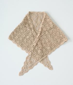 コットン さんかくお花柄レースショール(ブラウン-F)