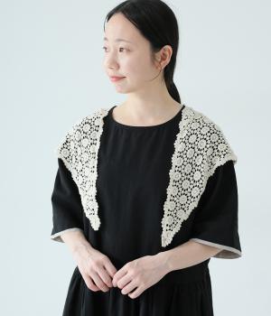 コットン さんかくお花柄レースショール(オフ-F)