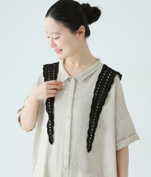 コットン レース編みショール(ブラック-F)