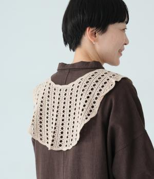 コットン レース編みショール(ブラウン-F)