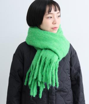 ウール混シンプルカラーマフラー（グリーン・F）