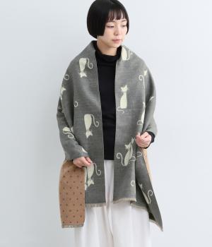 リバーシブルねこストール（グレー・F）