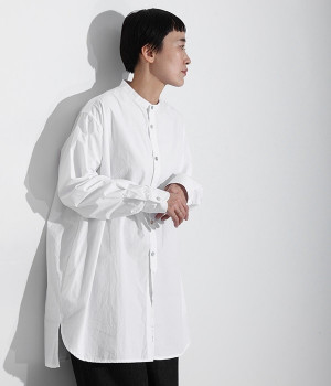 タイプライター　バンドカラーシャツチュニック(ホワイト-ONESIZE)