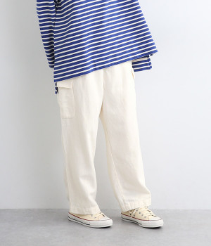 コットンリネン　Wガーゼカーゴ　パンツ(オフホワイト-ONESIZE)