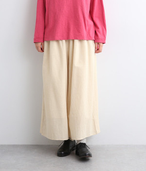 コットンリネンクロス　ステッチデザインワイドパンツ(ナチュラル-ONESIZE)
