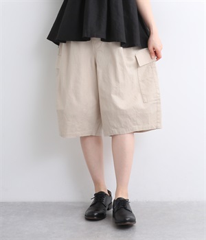 コットンワンウォッシュスラブミニタリーショートパンツ(ベージュ-ONESIZE)