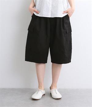コットンワンウォッシュスラブミニタリーショートパンツ(ブラック-ONESIZE)