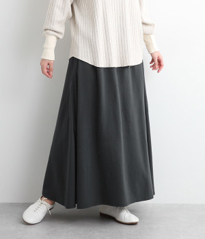 コットン天竺フライスワンウォッシュシングルジャージーイージースカート(チャコール-ONESIZE)