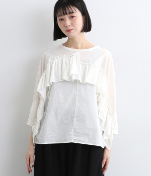 コットンレーヨンダイワッシャーボイルワンウォッシュフリルプルオーバー(オフホワイト-ONESIZE)