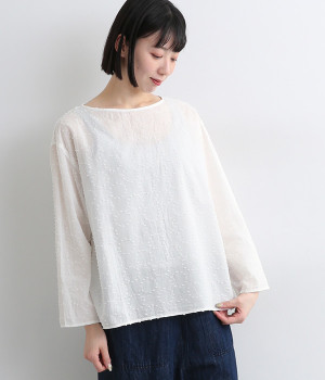 コットンワンウォッシュサークルカットジャカードTブラウス(オフホワイト-ONESIZE)