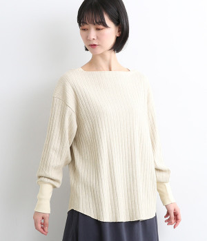 ランダムリブボアワンウォッシュTネックプルオーバー(オートミール-ONESIZE)