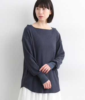 ランダムリブボアワンウォッシュTネックプルオーバー(ネイビー-ONESIZE)