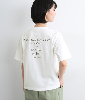 コットンシングルジャージーバックプリントTシャツ(オフホワイト×ブラック-ONESIZE)