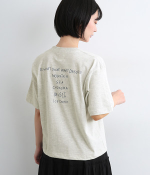 コットンシングルジャージーバックプリントTシャツ(オートミール×ブルー-ONESIZE)