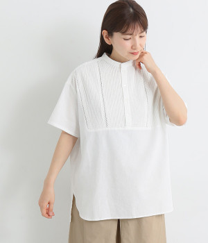 コットンリネン5.5ozデニムピンタックシャツ(オフホワイト-ONESIZE)