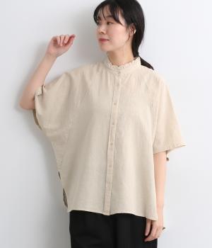 コットンリネンワンウォッシュフリルカラードルマンブラウス(ナチュラル-ONESIZE)