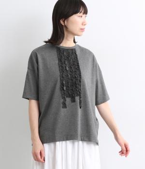 コットンTOP天竺フリルTシャツ(チャコール-ONESIZE)