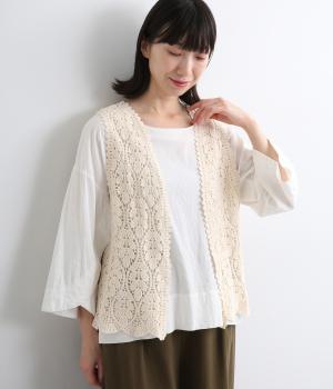 コットンクロシェ編みベスト(アイボリー-ONESIZE)