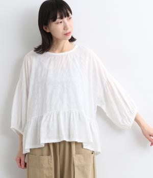 チェッククペプラムブラウス(オフホワイト-ONESIZE)