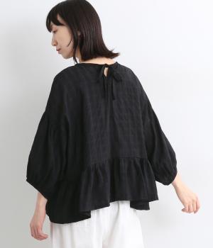 チェッククペプラムブラウス(ブラック-ONESIZE)