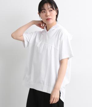 コットンフード付バックギャザー切替Tシャツ(オフホワイト-ONESIZE)