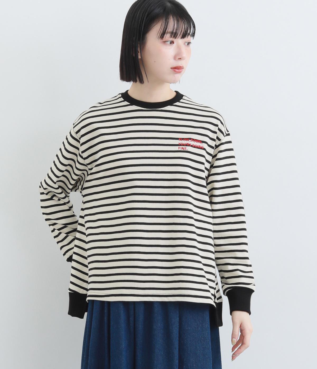 天竺刺繍デザインプルオーバー(ボーダー×レッド-F)